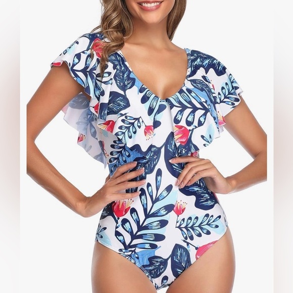 Other - New FullCoverage Ruffle Hawaiian floral 
Bathing suit & matching Tankini SwimTop